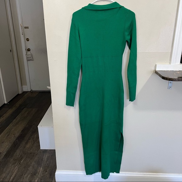 Bardot Collar Knit Long Sleeve Rib Sweater midi Dress in Bright green Size L - Picture 7 of 15